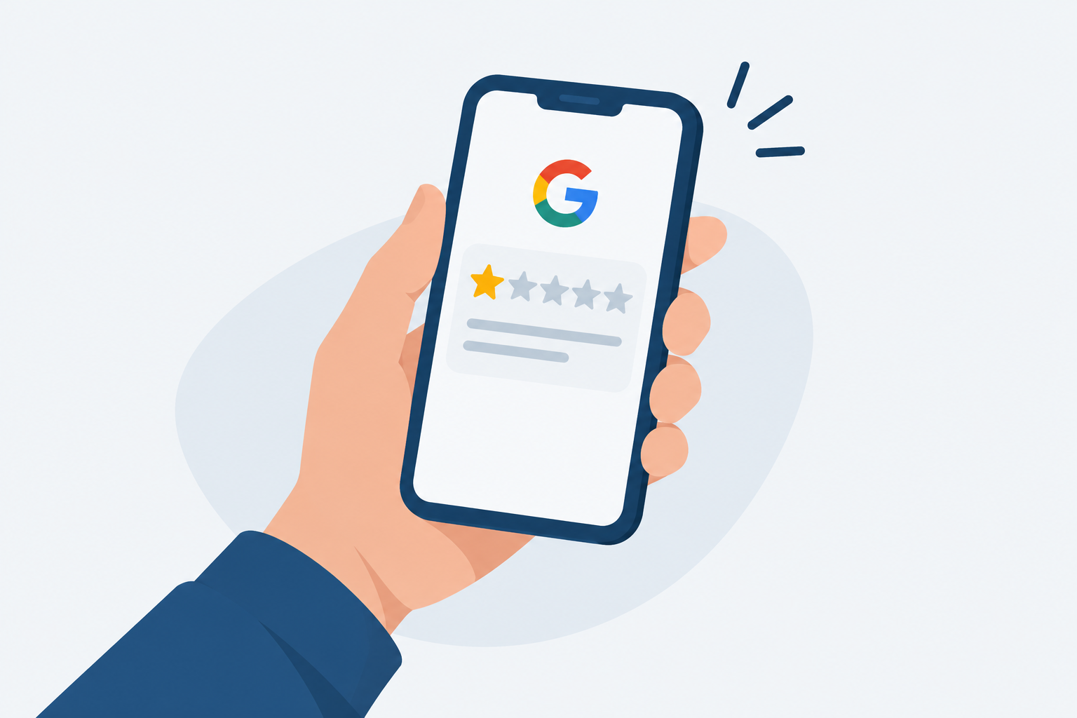Dono de pequena empresa respondendo avaliação negativa no Google pelo celular